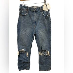 NWT ABERCROMBIE ULTRA HIGH RISE ANKLE STRAIGHT DISTRESSED JEANS SIZE 12
